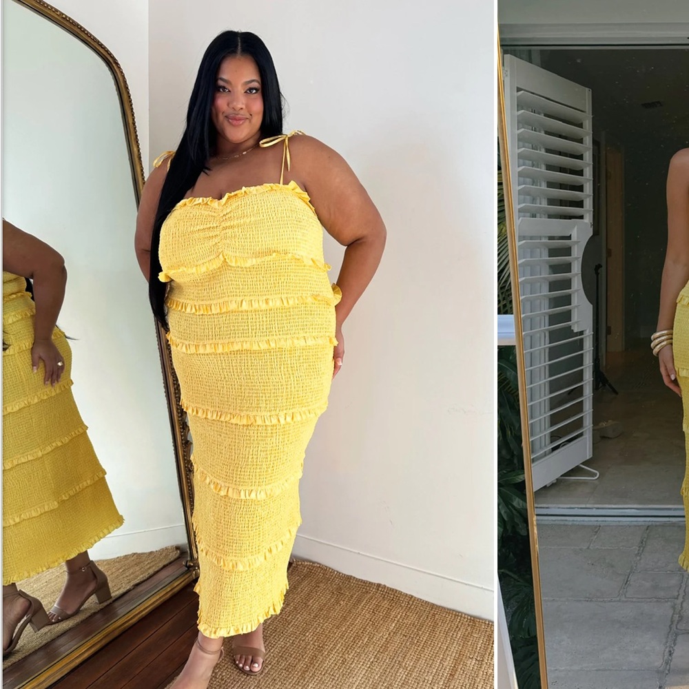 Yellow Ruffle Midi Dress